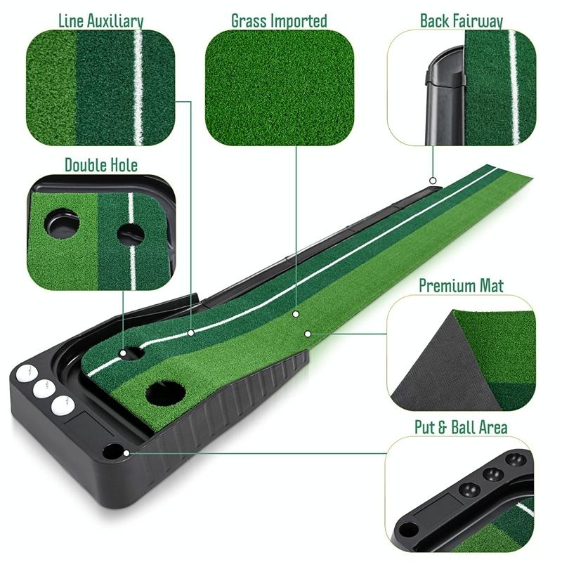 2.5m Golf Putting Mat with Push Rod Trainer & 6 Balls - no Auto Return Does Not Apply
