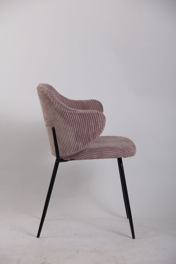 Set of 2 Dining Chairs with Corduroy Cord Fabric in Pink Awezingly