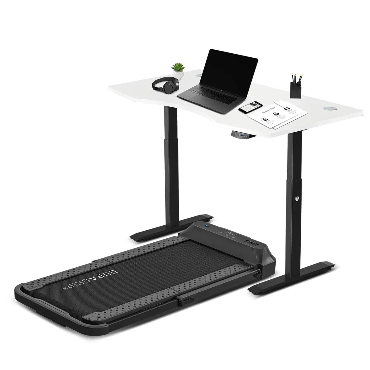 Lifespan Fitness V-FOLD Treadmill with ErgoDesk Automatic Standing Desk 1500mm in White/Black Awezingly