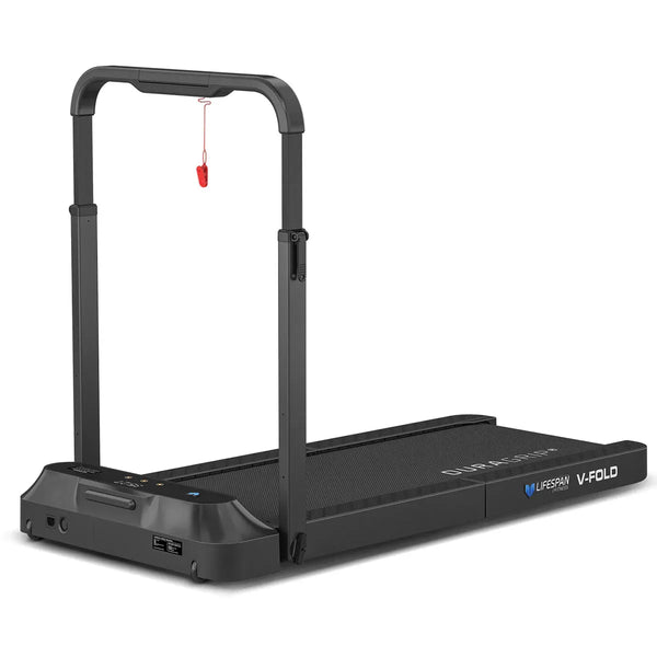 Lifespan Fitness V-FOLD Treadmill with ErgoDesk Automatic Standing Desk 1500mm in White/Black Awezingly