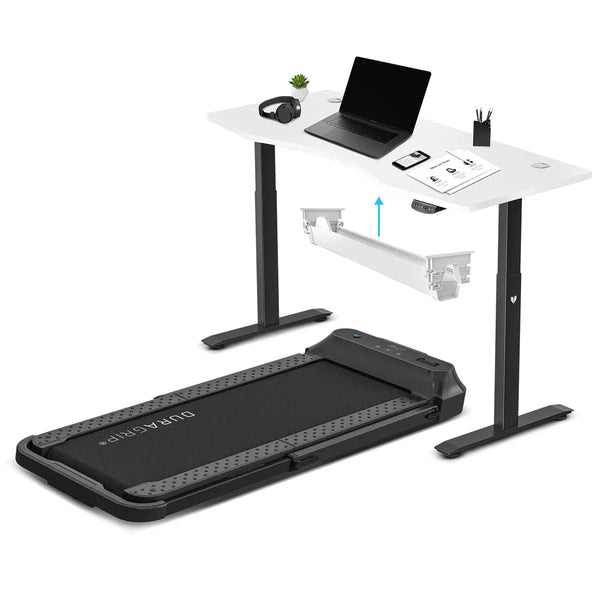 Lifespan Fitness V-FOLD Treadmill with ErgoDesk Automatic Standing Desk 1500mm in White/Black with Cable Management Awezingly