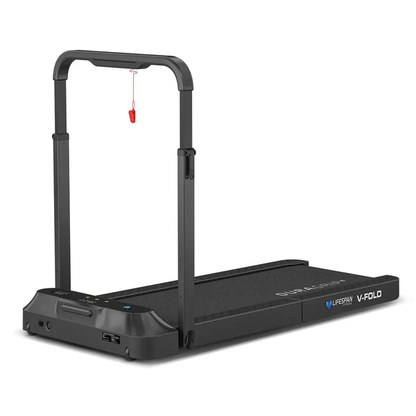 Lifespan Fitness V-FOLD Treadmill with ErgoDesk Automatic Standing Desk 1500mm in White/Black with Cable Management Awezingly