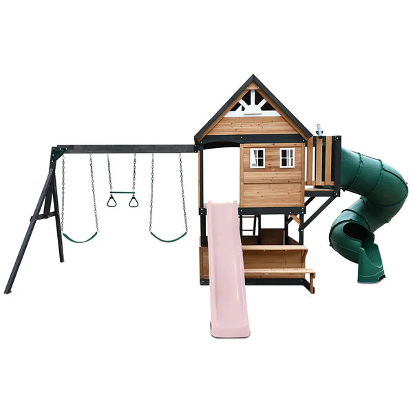 Lifespan Kids Claremont Swing Set & Play Centre with 2.2m Slide (Pastel Pink) Awezingly