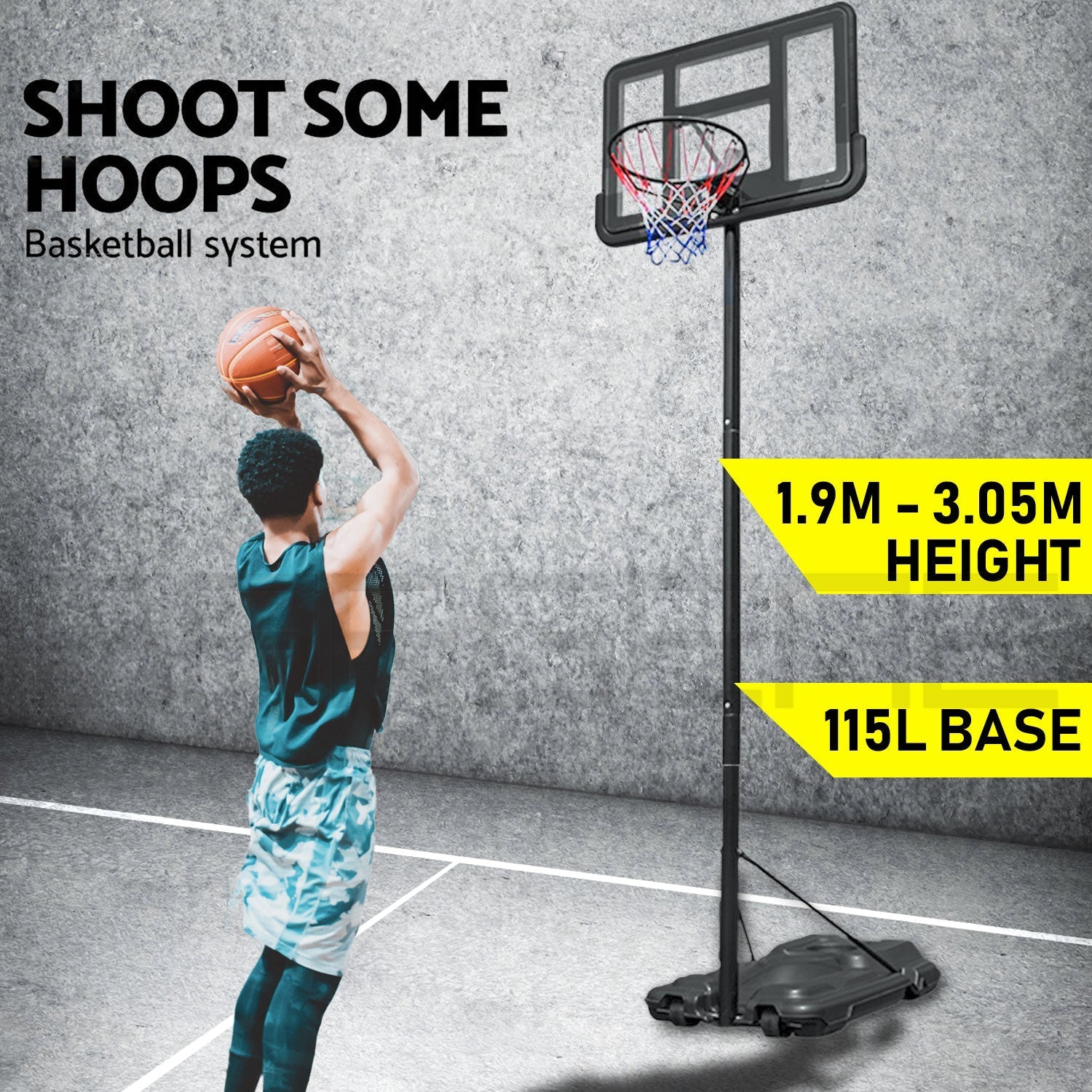 Basketball Hoop Stand System Portable Adjustable Height Ring Backboard Net Rim Does Not Apply