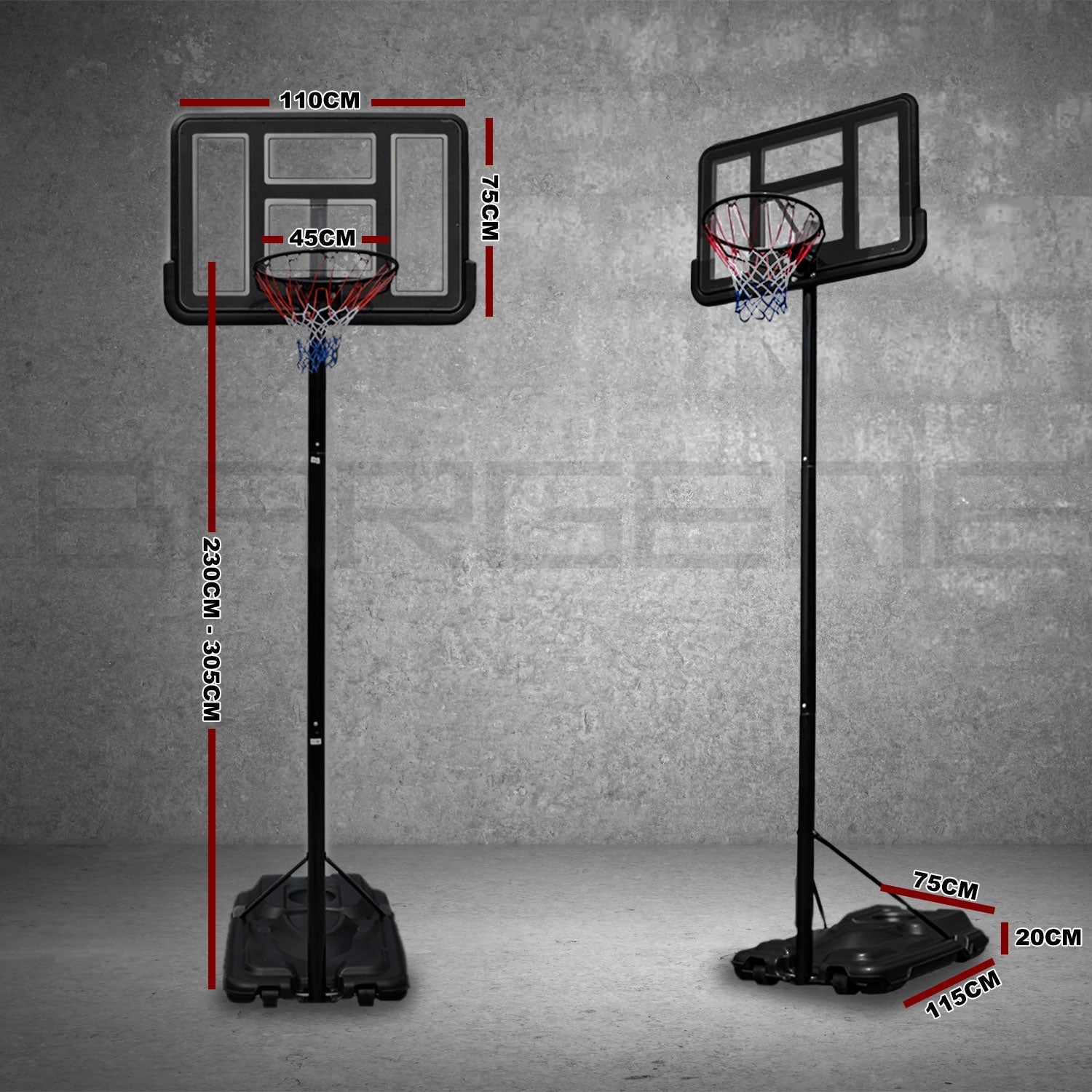 Basketball Hoop Stand System Portable Adjustable Height Ring Backboard Net Rim Does Not Apply