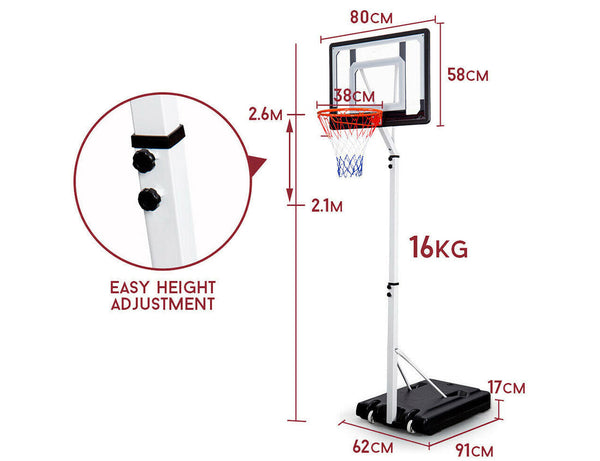 Portable Basketball Hoop Stand System Height Adjustable Net Ring Kids Junior Does Not Apply