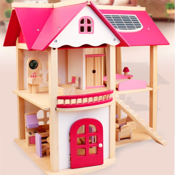 Wooden DIY Dolls Doll House 3 Level Kids Pretend Play Toys Full Furniture Set Does Not Apply