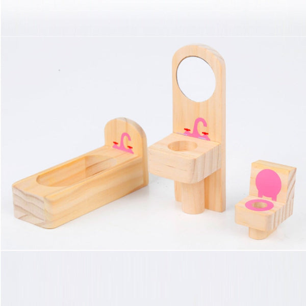 Wooden DIY Dolls Doll House 3 Level Kids Pretend Play Toys Full Furniture Set Does Not Apply