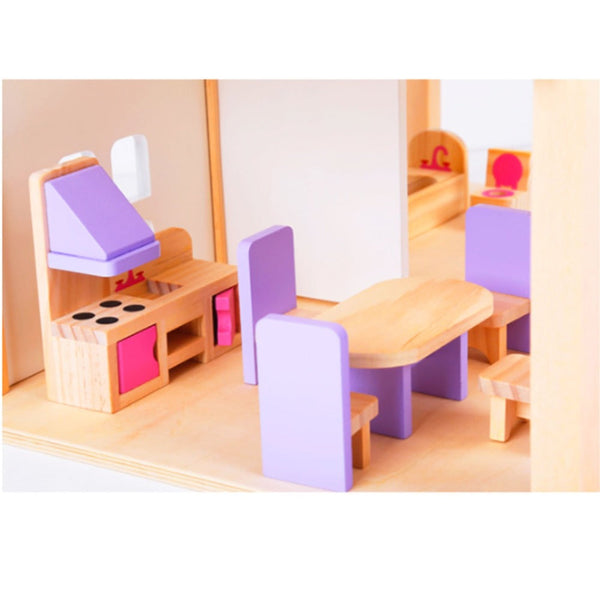 Wooden DIY Dolls Doll House 3 Level Kids Pretend Play Toys Full Furniture Set Does Not Apply