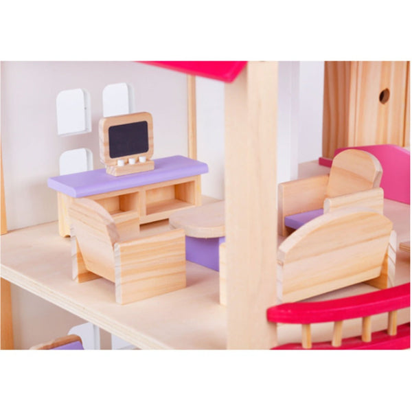 Wooden DIY Dolls Doll House 3 Level Kids Pretend Play Toys Full Furniture Set Does Not Apply