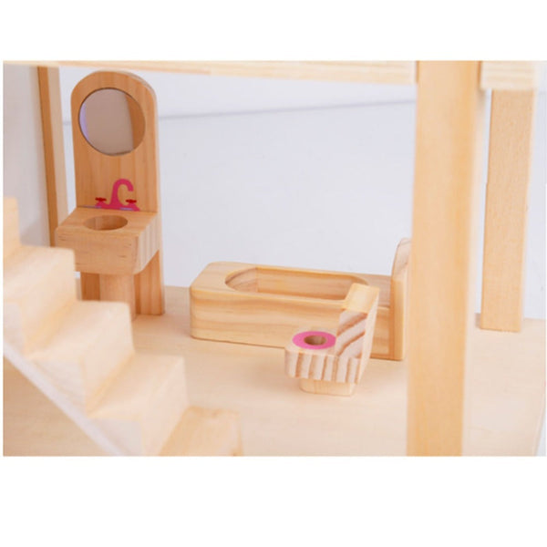 Wooden DIY Dolls Doll House 3 Level Kids Pretend Play Toys Full Furniture Set Does Not Apply
