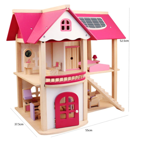 Wooden DIY Dolls Doll House 3 Level Kids Pretend Play Toys Full Furniture Set Does Not Apply