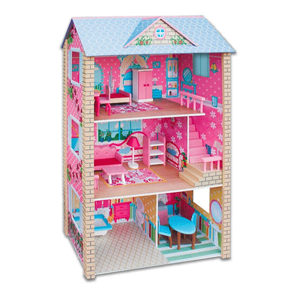 Large Wooden Dolls Doll House 3 Level Kids Pretend Play Toys Full Furniture Does Not Apply