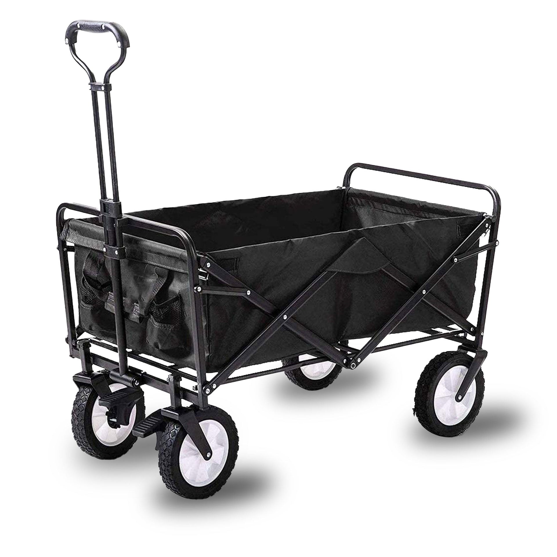 Foldable Collapsible Wagon Cart Garden Beach Outdoor Shopping Trolley Camping Brake - Black Does Not Apply