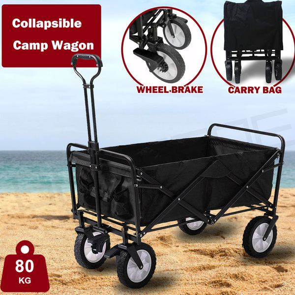 Foldable Collapsible Wagon Cart Garden Beach Outdoor Shopping Trolley Camping Brake - Black Does Not Apply
