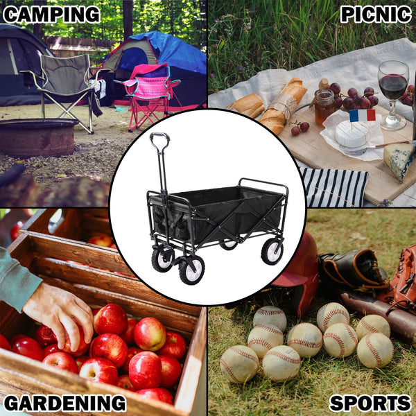 Foldable Collapsible Wagon Cart Garden Beach Outdoor Shopping Trolley Camping Brake - Black Does Not Apply
