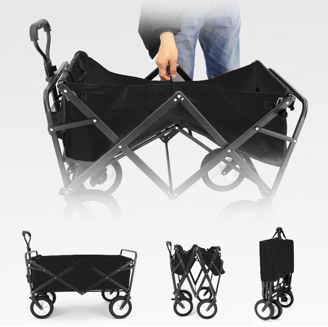 Foldable Collapsible Wagon Cart Garden Beach Outdoor Shopping Trolley Camping Brake - Black Does Not Apply