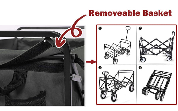 Foldable Collapsible Wagon Cart Garden Beach Outdoor Shopping Trolley Camping Brake - Black Does Not Apply