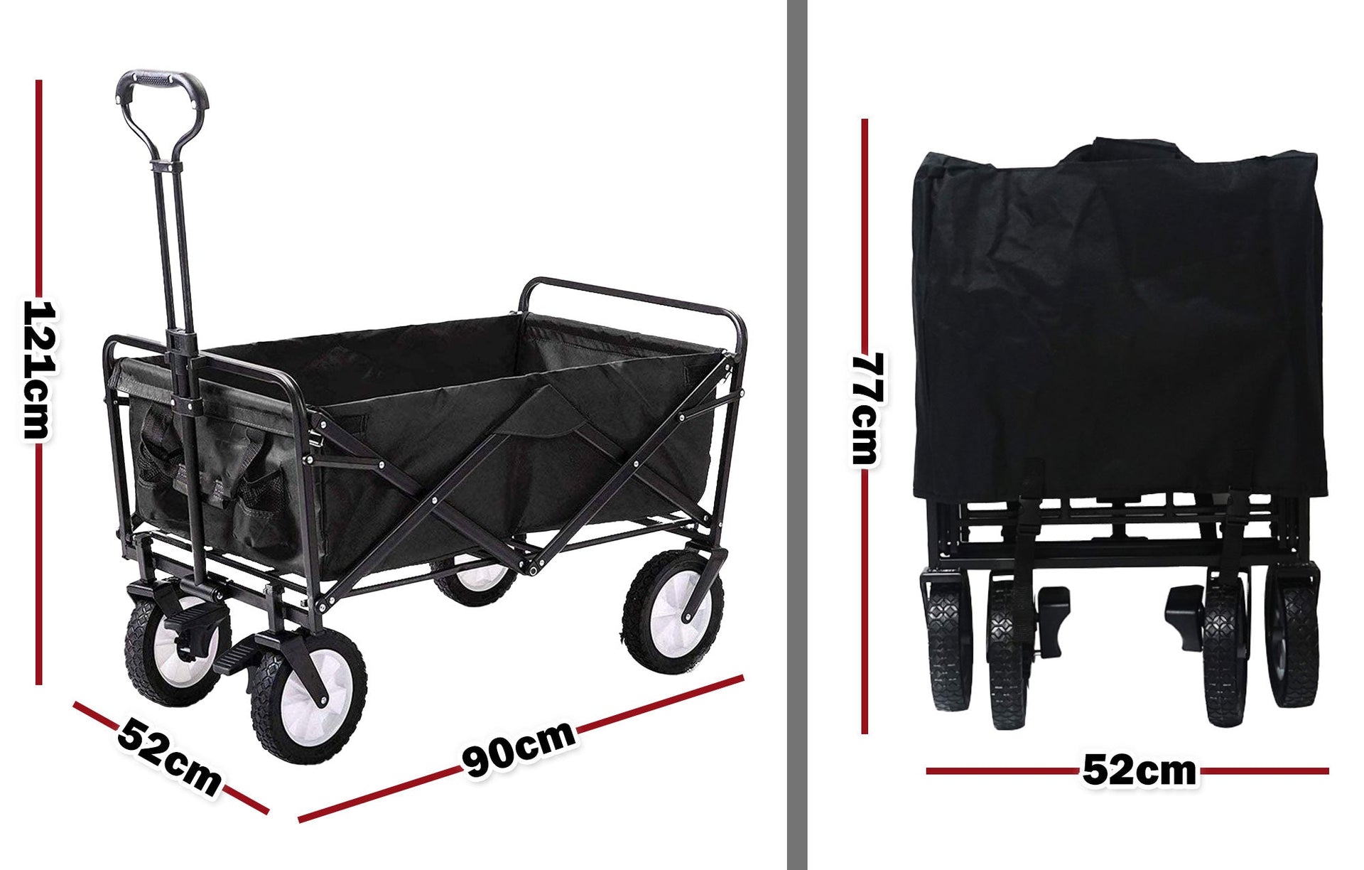 Foldable Collapsible Wagon Cart Garden Beach Outdoor Shopping Trolley Camping Brake - Black Does Not Apply