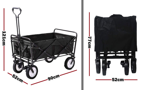 Foldable Collapsible Wagon Cart Garden Beach Outdoor Shopping Trolley Camping Brake - Black Does Not Apply