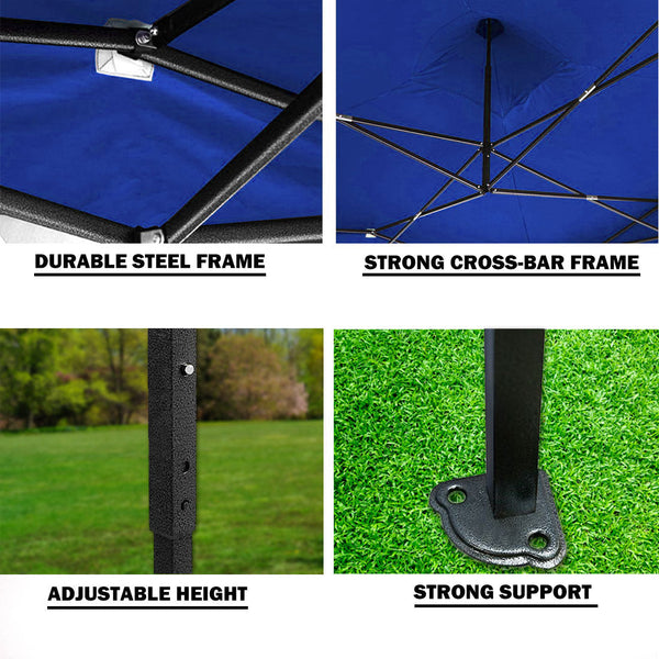 3x3m Pop Up Gazebo Outdoor Tent Folding Marquee Party Camping Market Canopy w/ Side Wall - blue Does Not Apply