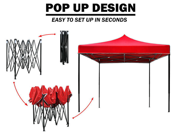 3x3m Pop Up Gazebo Outdoor Tent Folding Marquee Party Camping Market Canopy w/ Side Wall - red Does Not Apply