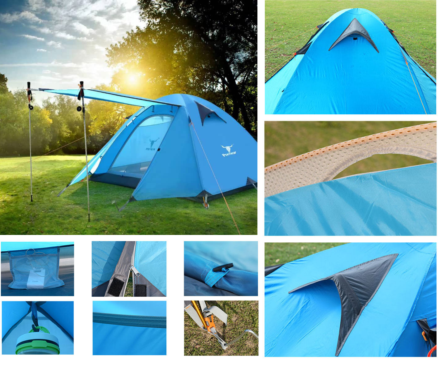 2 Person Portable Outdoor Lightweight Cycling Hiking Backpacking Camping Waterproof Tent - Blue Does Not Apply