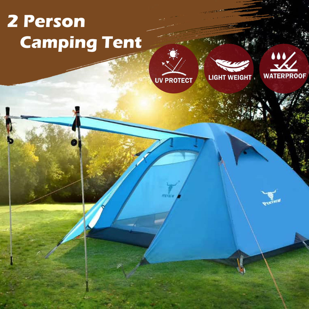 2 Person Portable Outdoor Lightweight Cycling Hiking Backpacking Camping Waterproof Tent - Blue Does Not Apply