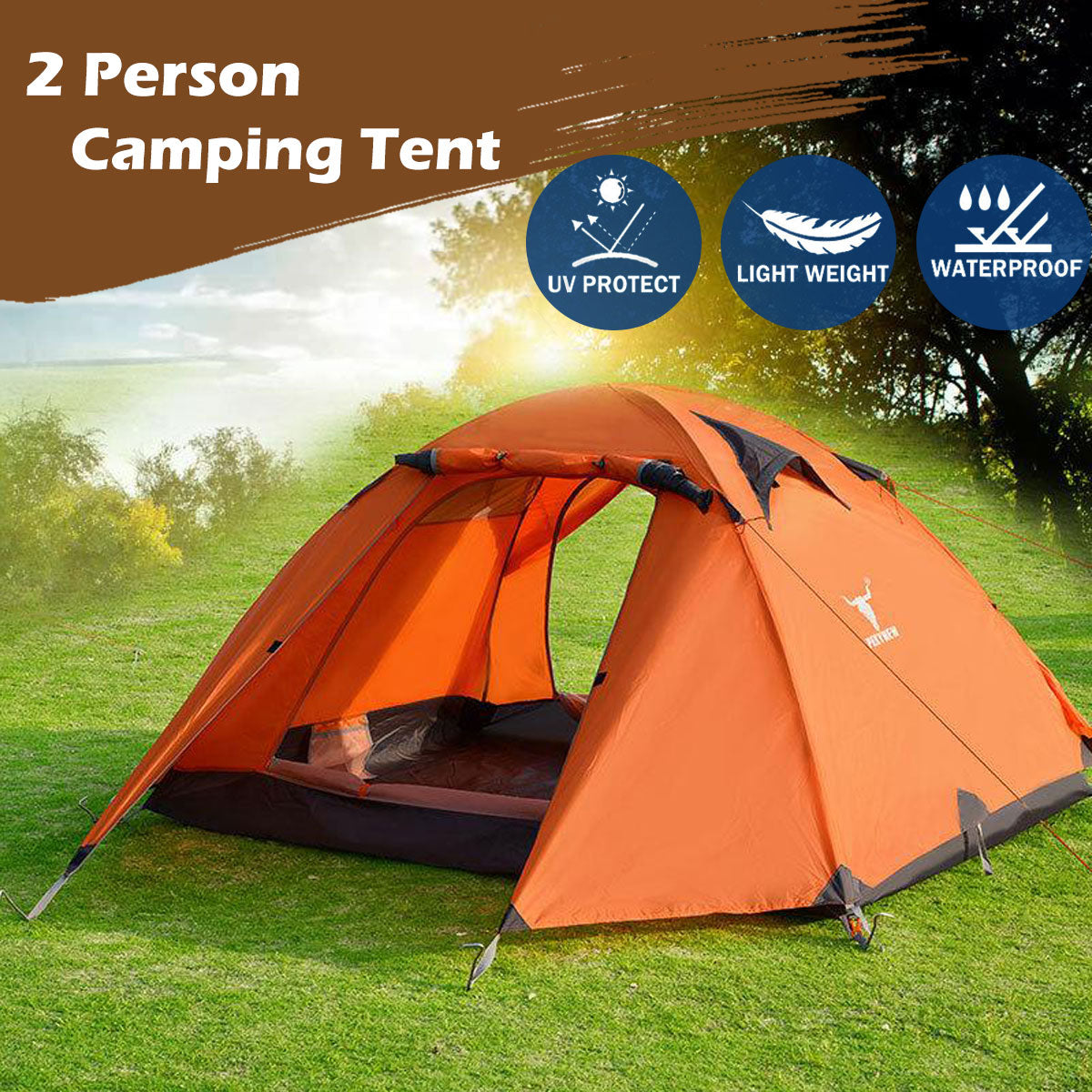 2 Person Portable Outdoor Lightweight Cycling Hiking Backpacking Camping Waterproof Tent - Orange Does Not Apply