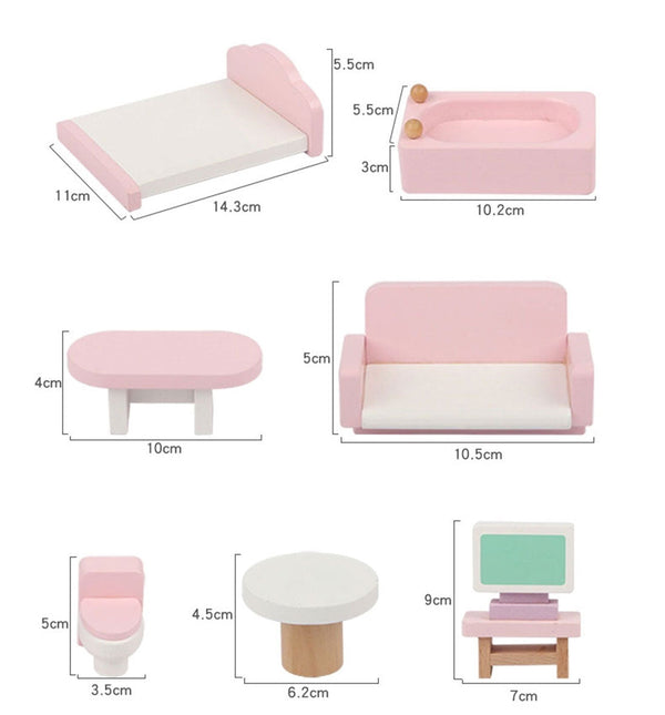 Wooden DIY Dolls Doll House 3 Level Kids Pretend Play Toys Full Furniture Set Pink Does Not Apply