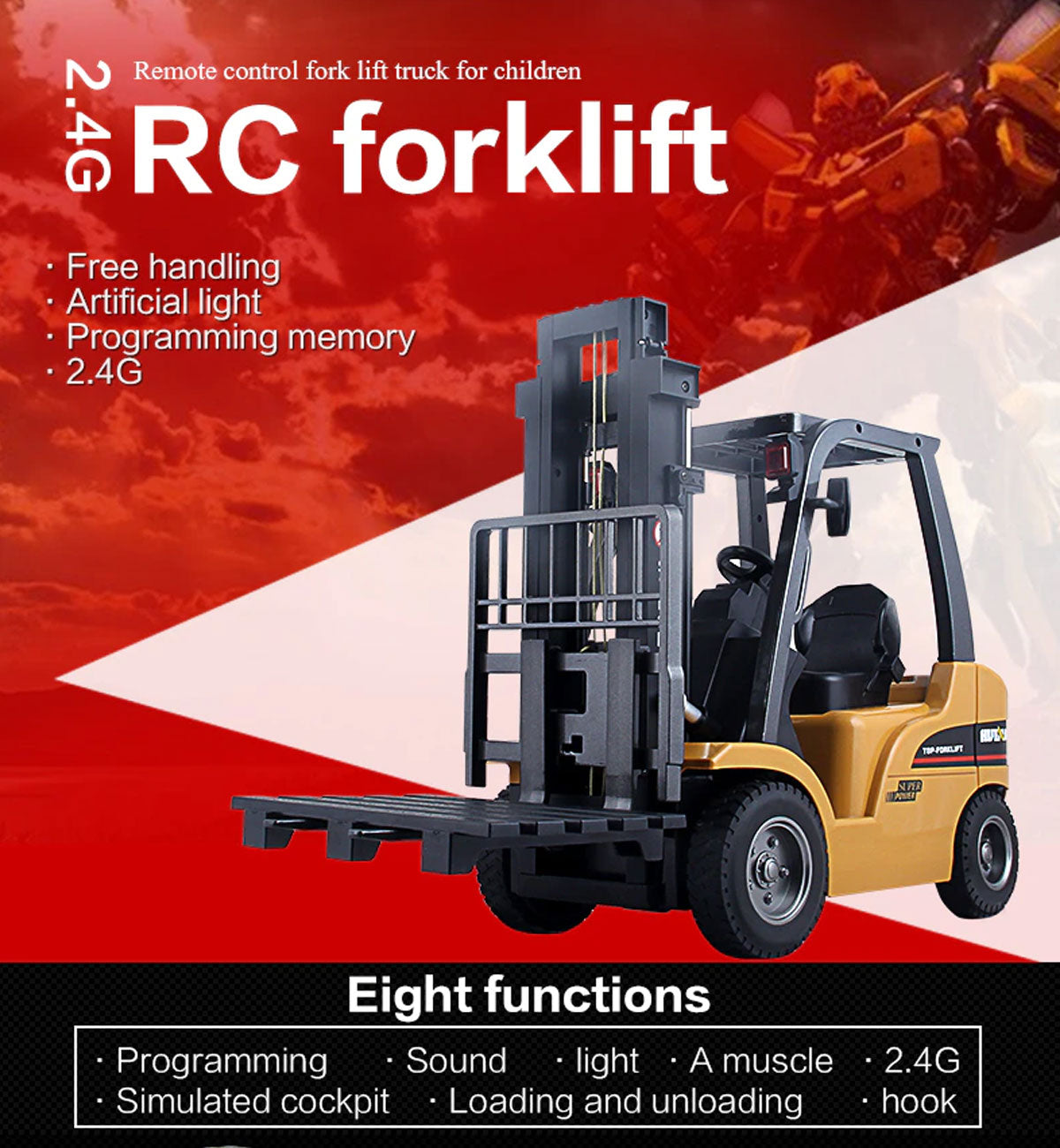 Huina 1/10 RC 8CH ForkLift Excavator Industrial Construction Engineering Vehicle Truck Kids Adult Toys alloy Does Not Apply