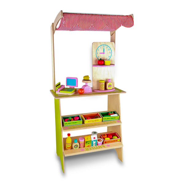 Kids Wooden Toy Pretend Play Marketplace Stand Fruit Veg Shop Stall Supermarket Does Not Apply