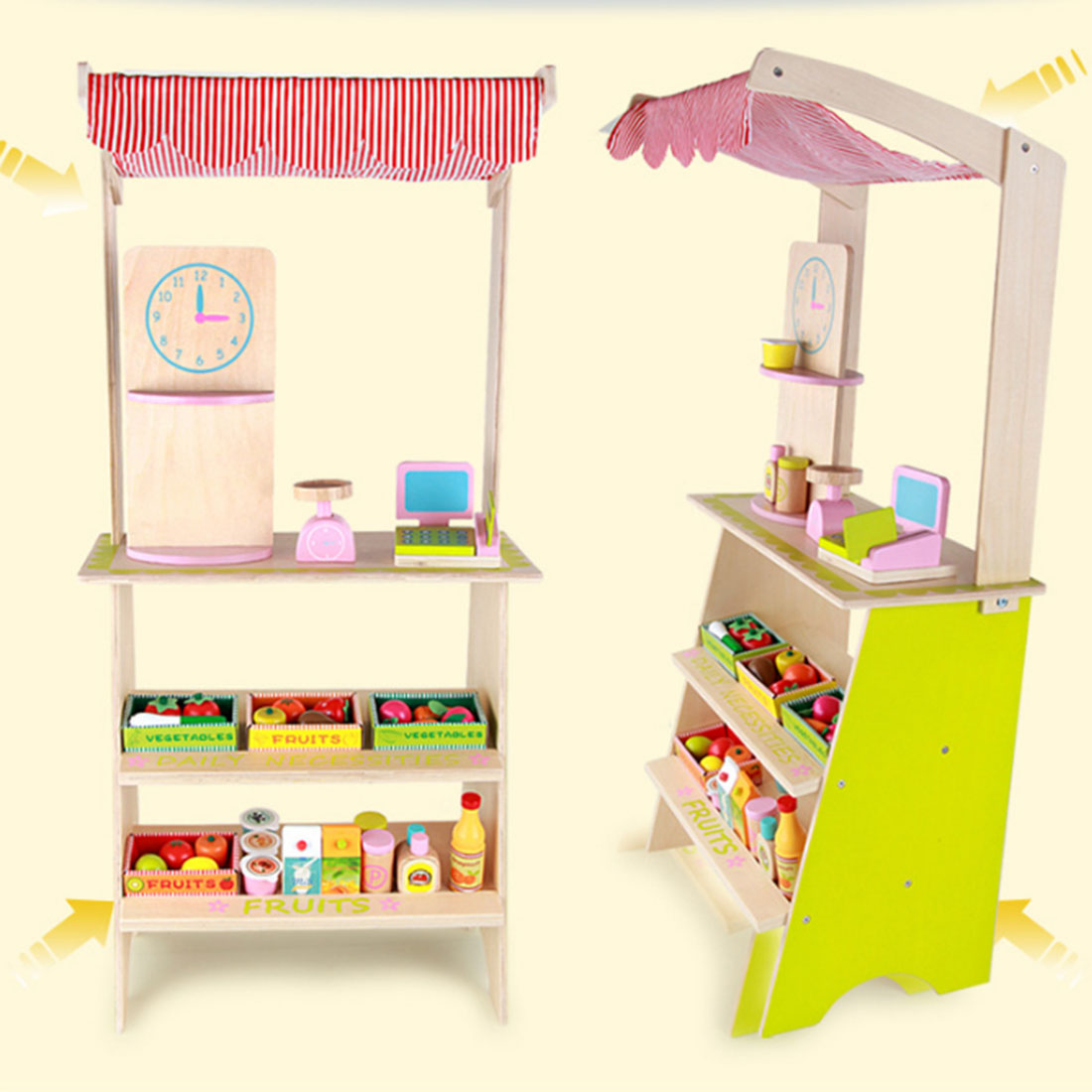 Kids Wooden Toy Pretend Play Marketplace Stand Fruit Veg Shop Stall Supermarket Does Not Apply