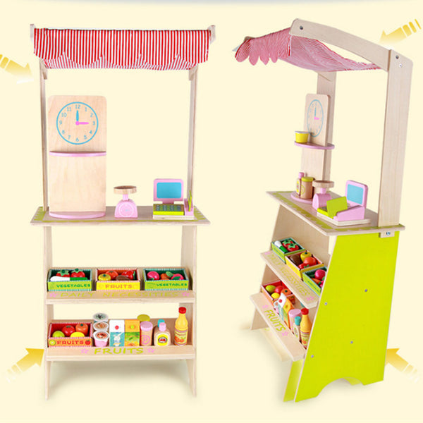 Kids Wooden Toy Pretend Play Marketplace Stand Fruit Veg Shop Stall Supermarket Does Not Apply
