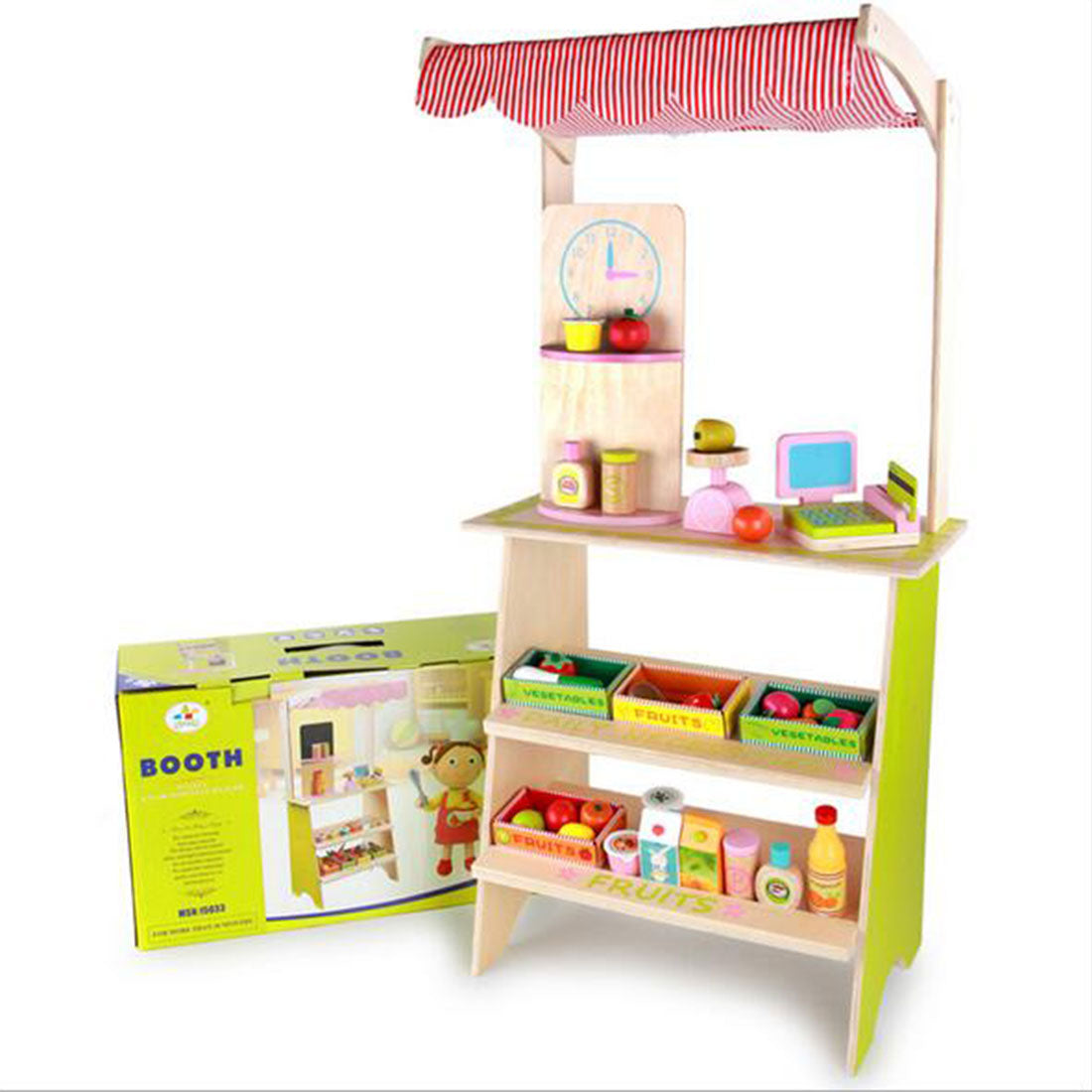 Kids Wooden Toy Pretend Play Marketplace Stand Fruit Veg Shop Stall Supermarket Does Not Apply