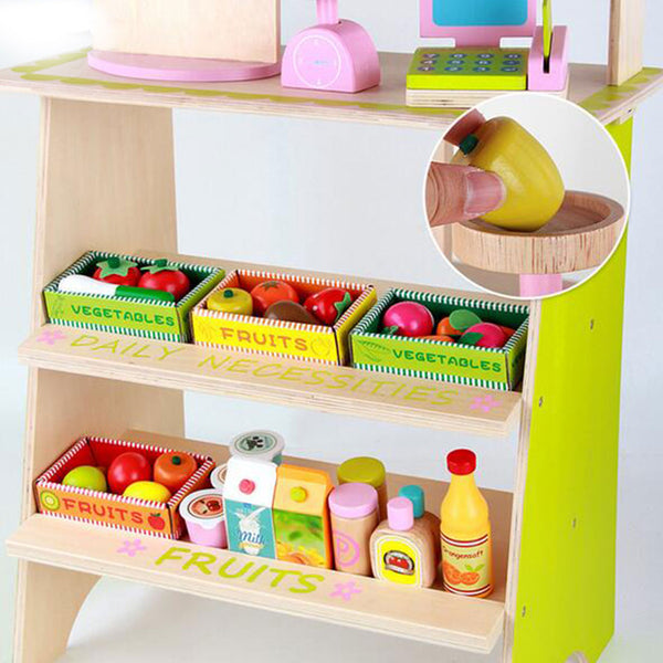 Kids Wooden Toy Pretend Play Marketplace Stand Fruit Veg Shop Stall Supermarket Does Not Apply