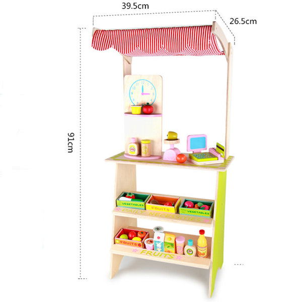 Kids Wooden Toy Pretend Play Marketplace Stand Fruit Veg Shop Stall Supermarket Does Not Apply