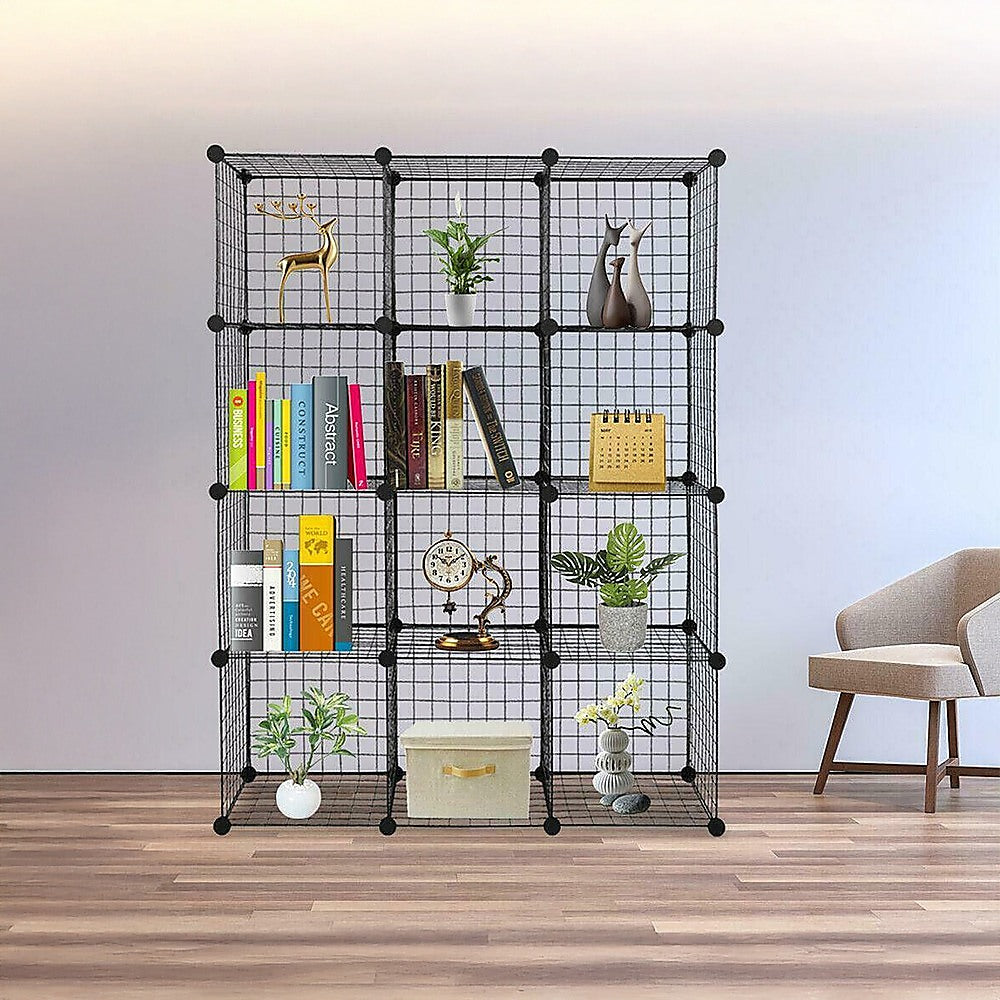 12 Cube Wire Grid Organiser Bookcase Storage Cabinet Wardrobe Closet Black Does not apply
