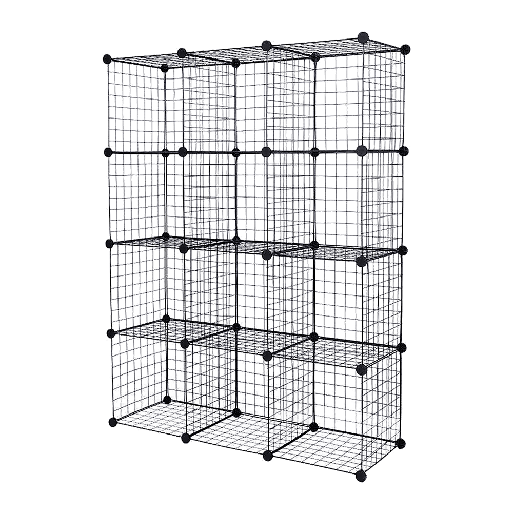 12 Cube Wire Grid Organiser Bookcase Storage Cabinet Wardrobe Closet Black Does not apply