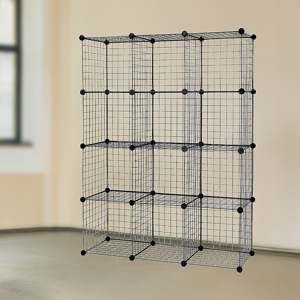 12 Cube Wire Grid Organiser Bookcase Storage Cabinet Wardrobe Closet Black Does not apply