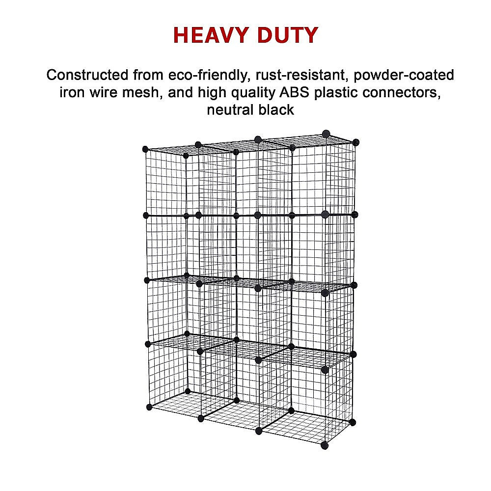 12 Cube Wire Grid Organiser Bookcase Storage Cabinet Wardrobe Closet Black Does not apply