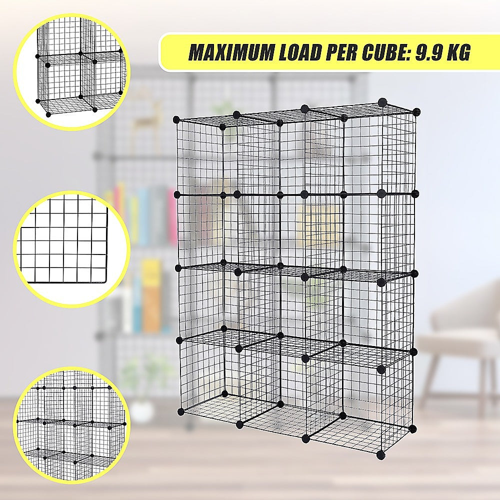 12 Cube Wire Grid Organiser Bookcase Storage Cabinet Wardrobe Closet Black Does not apply