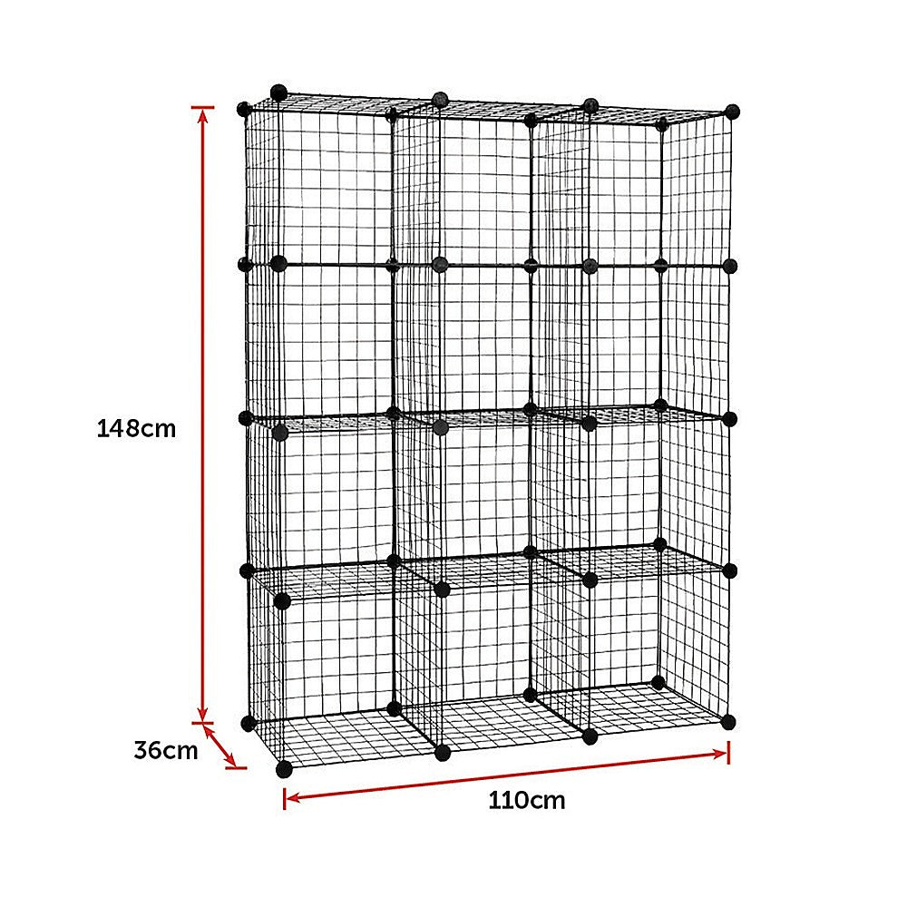 12 Cube Wire Grid Organiser Bookcase Storage Cabinet Wardrobe Closet Black Does not apply