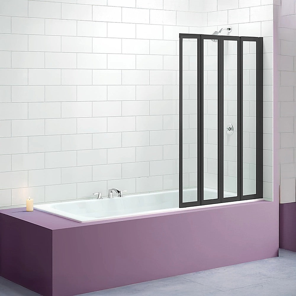 4 Fold Black Folding Bath Shower Screen Door Panel 1000 x 1400mm Della Francesca