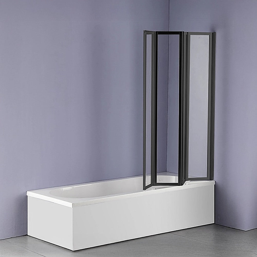 4 Fold Black Folding Bath Shower Screen Door Panel 1000 x 1400mm Della Francesca