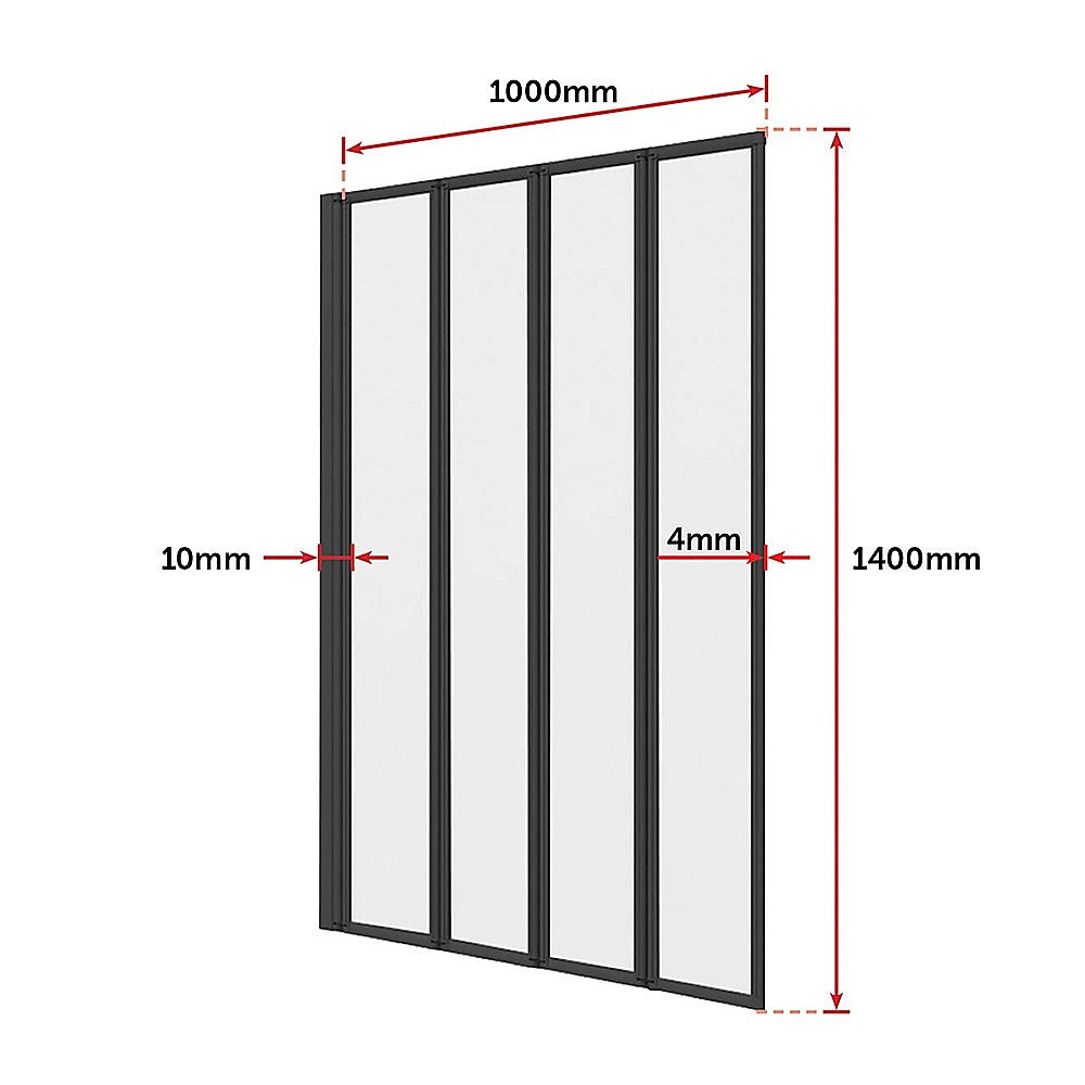 4 Fold Black Folding Bath Shower Screen Door Panel 1000 x 1400mm Della Francesca