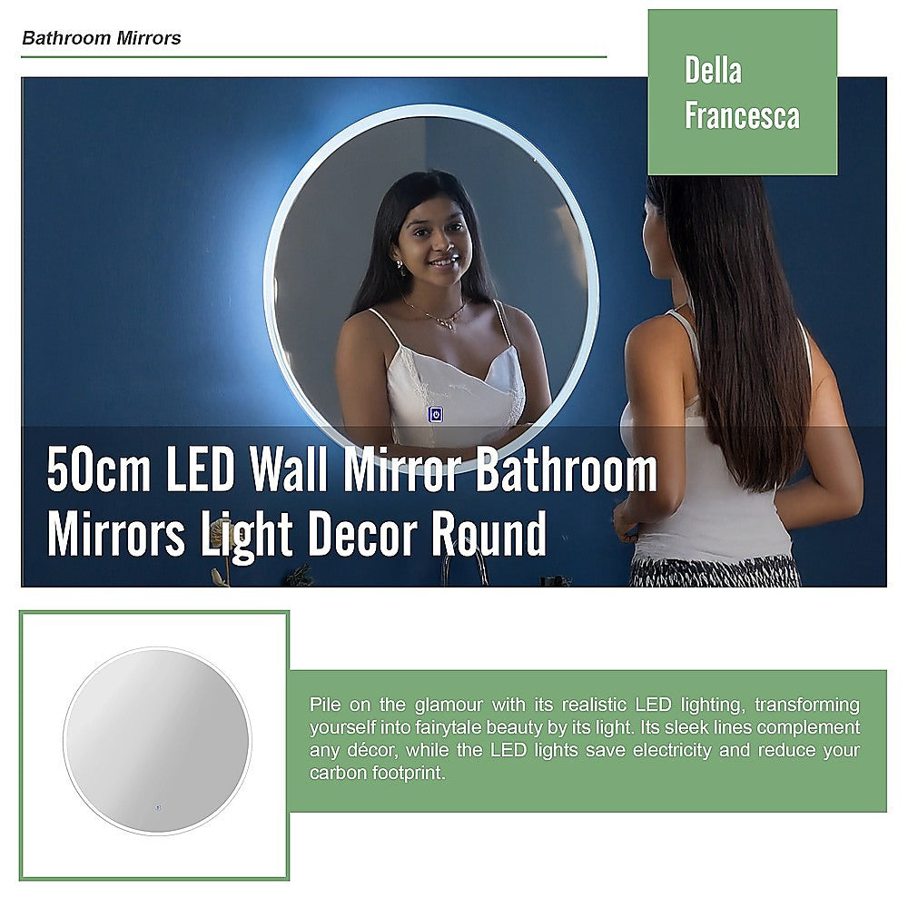 50cm LED Wall Mirror Bathroom Mirrors Light Decor Round Della Francesca