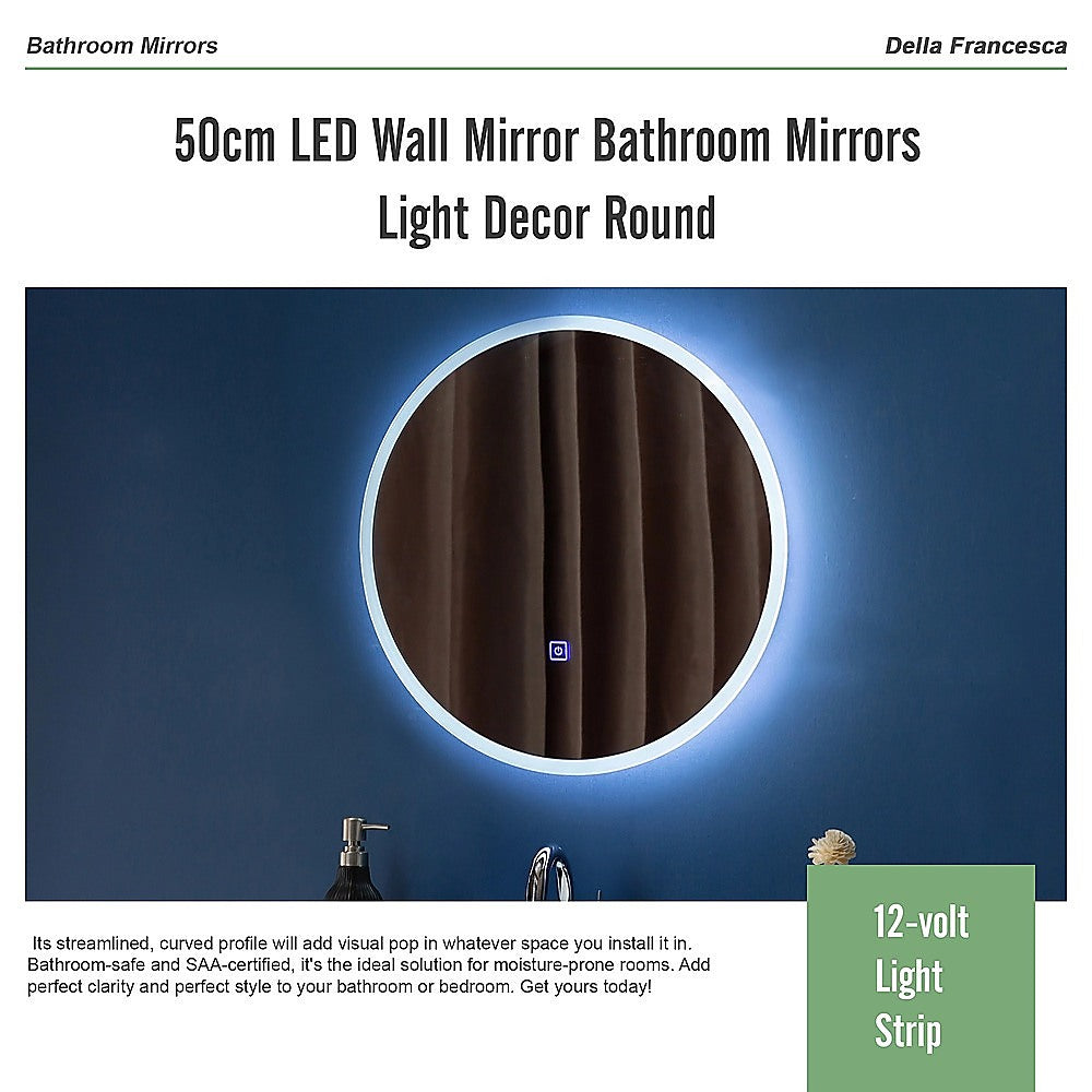 50cm LED Wall Mirror Bathroom Mirrors Light Decor Round Della Francesca