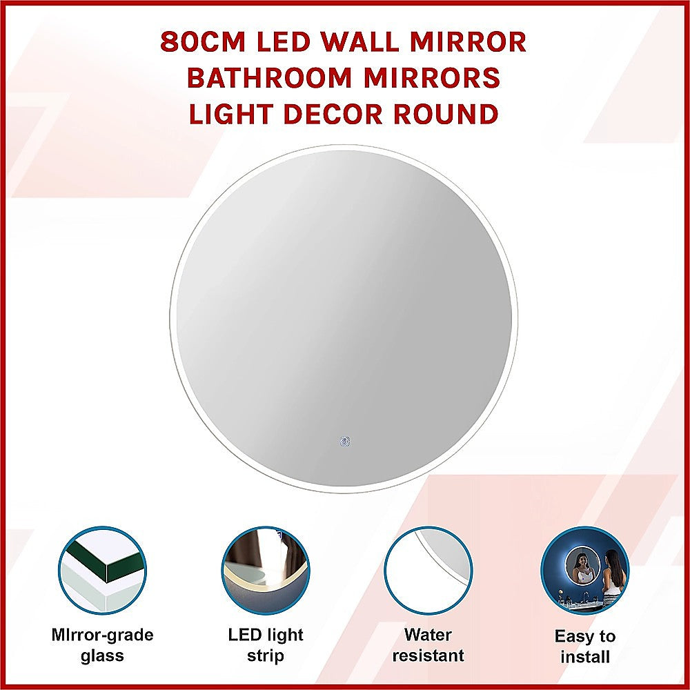 80cm LED Wall Mirror Bathroom Mirrors Light Decor Round Della Francesca