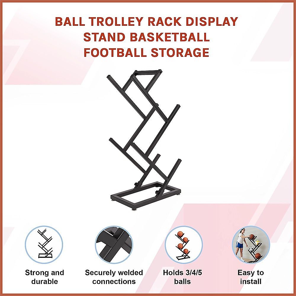 Ball Trolley Rack Display Stand For Basketball Football Storage Heavy Duty Rolling Organiser For Sports Equipment Unique